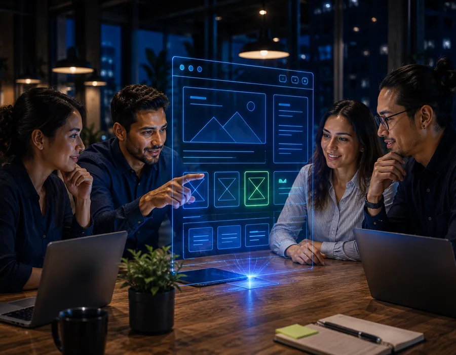 Equipo de Fusion Creativa revisando el diseño de un sitio web